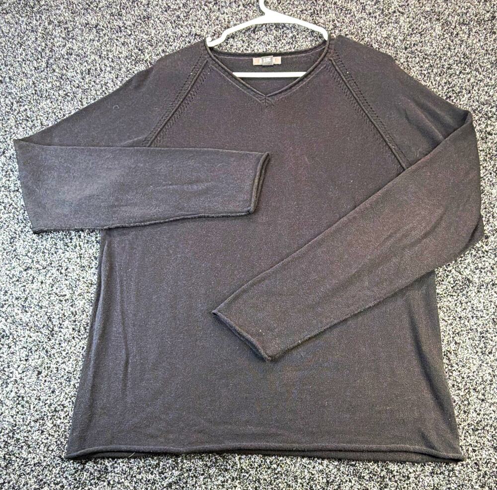 Kenneth Cole Reaction Mens M Black V-Neck Cotton Knit Pullover Sweater Raglan